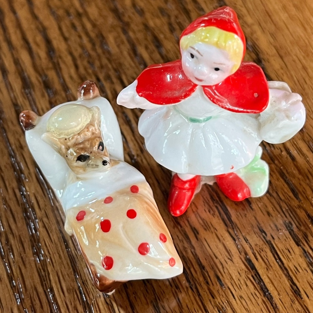 Little red riding hood in big bad wolf miniature figurines 1960s nursery rhyme